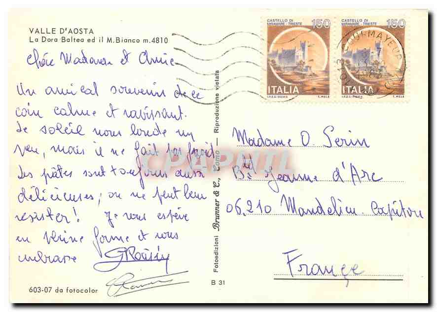 CPM Vallee d'Aosta La Dora Baltea ed il Bianco m 4810 — Rückseite