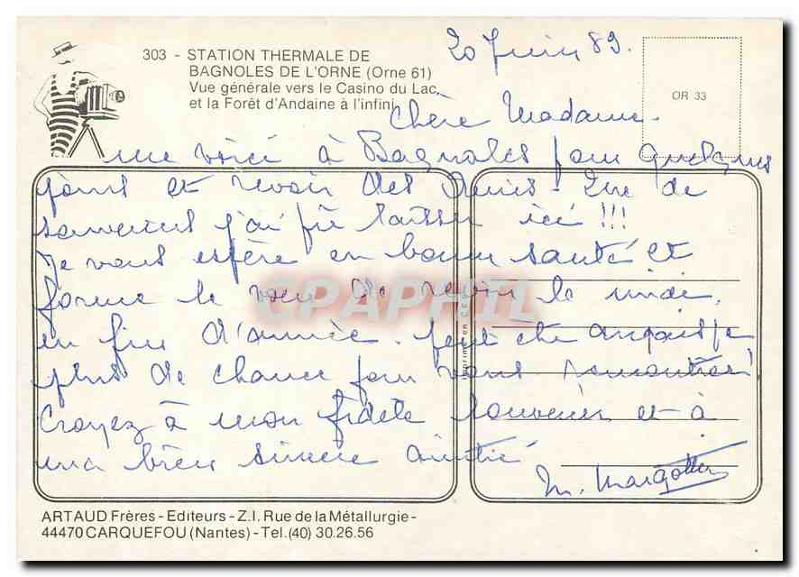 Bagnolles-de-l'Orne — Vue générale vers le Casino du Lac et la Forêt d'Andaine — ARTAUD Frères — Verso
