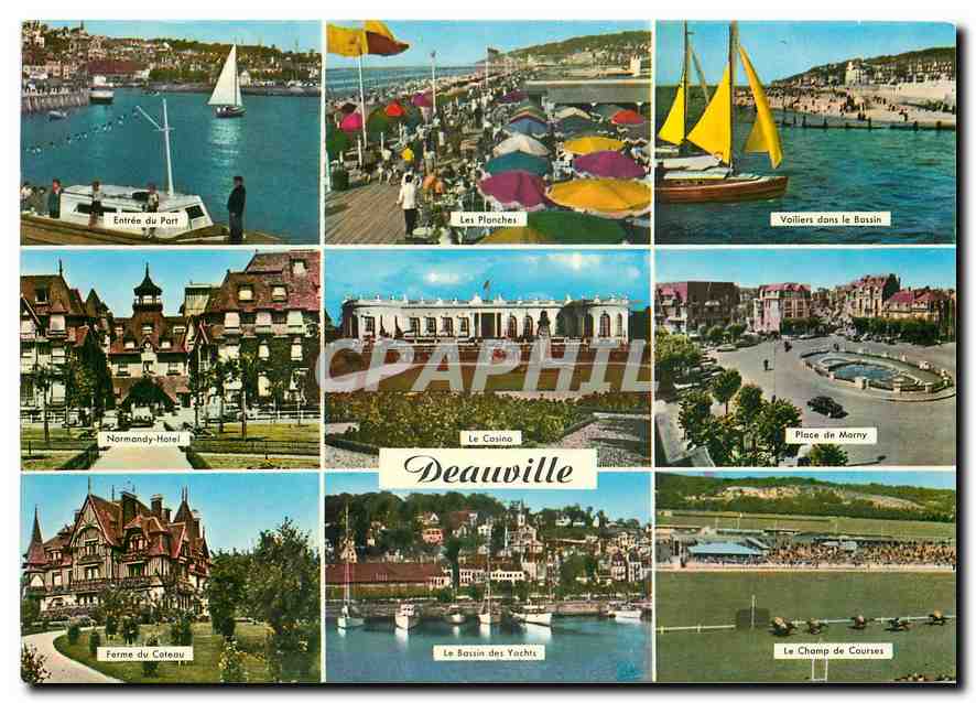 CPM Deauville Plage Fleurie Champ de course Chevaux Place de Morny