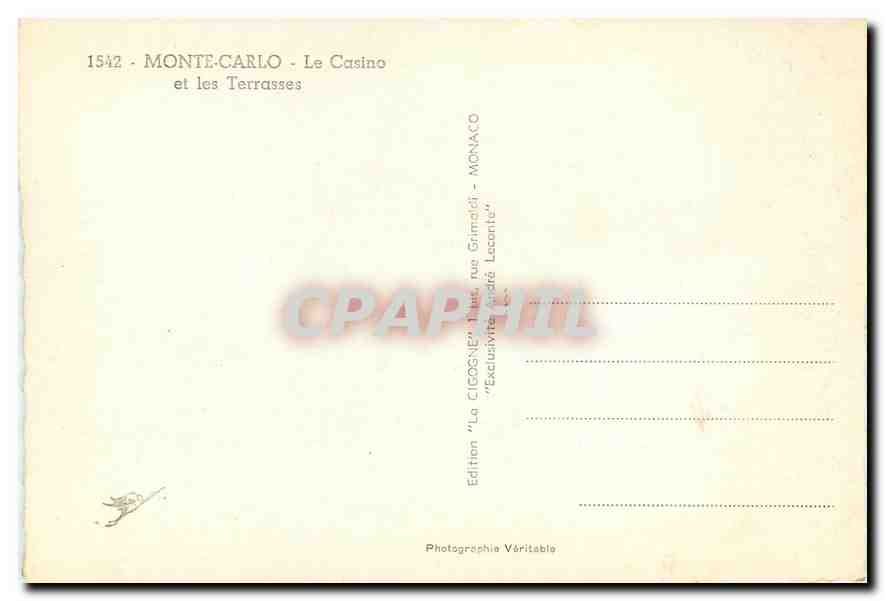 CPM Monte Carlo Le Casino et les Terrasses — Rückseite