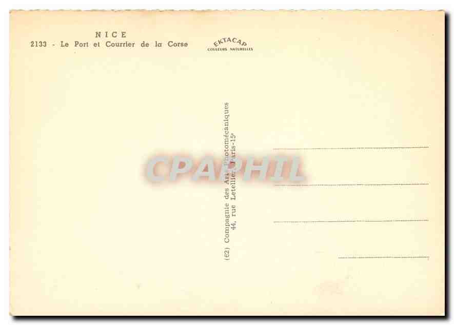 CPM Nice Le Port et Courrier de la Corse — Rückseite