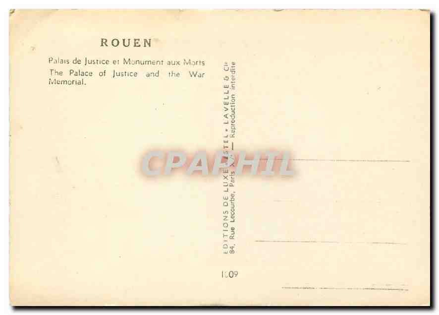 CPM  Rouen Palais de Justice et Monument aux Morts — Rückseite