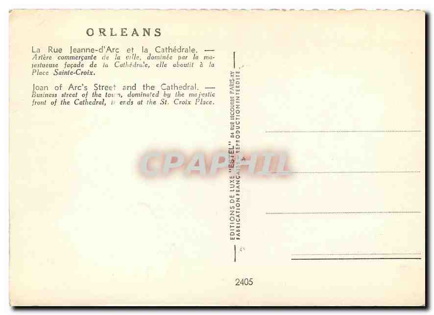CPM Orleans La Rue Jeanne d'Arc et la Cathedrale Police Policier — Rückseite
