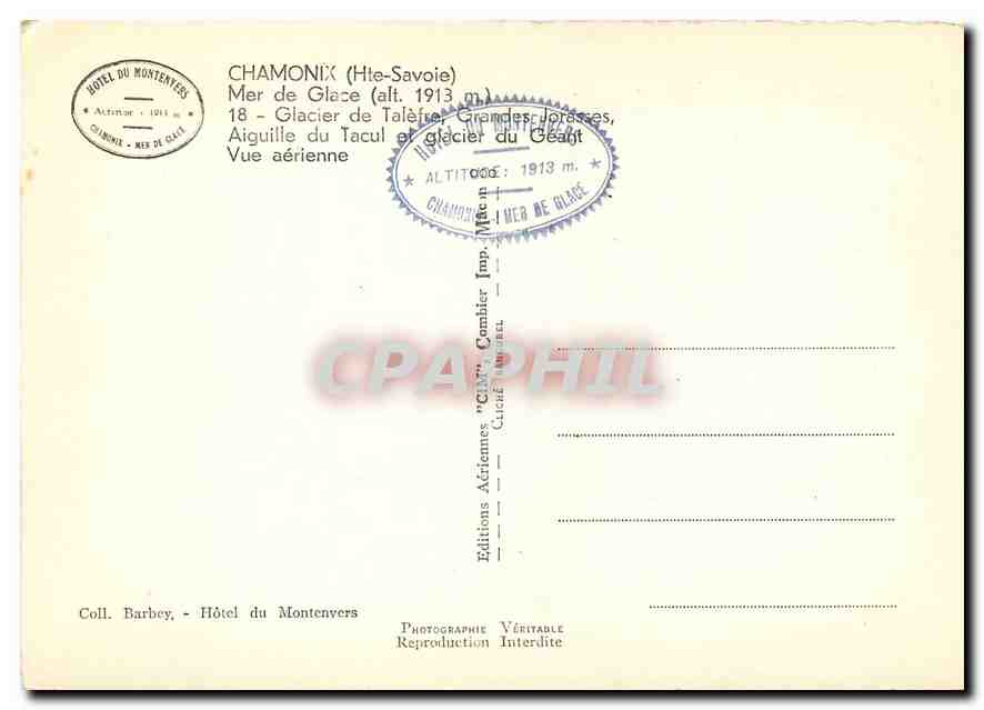 CPM Chamonix (Hte Savoie) Mer de Glace (alt 1913 m) — Verso