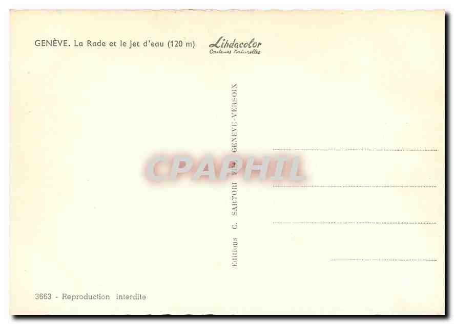 CPM Geneve la Rade et le Jet d'eau (120m) Ski nautique — Verso