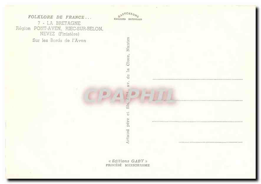 CPM Folklore de France La Bretagne Region Pont Aven Riec sur Belon Nevez (Finistere) sur les Bords d — Rückseite