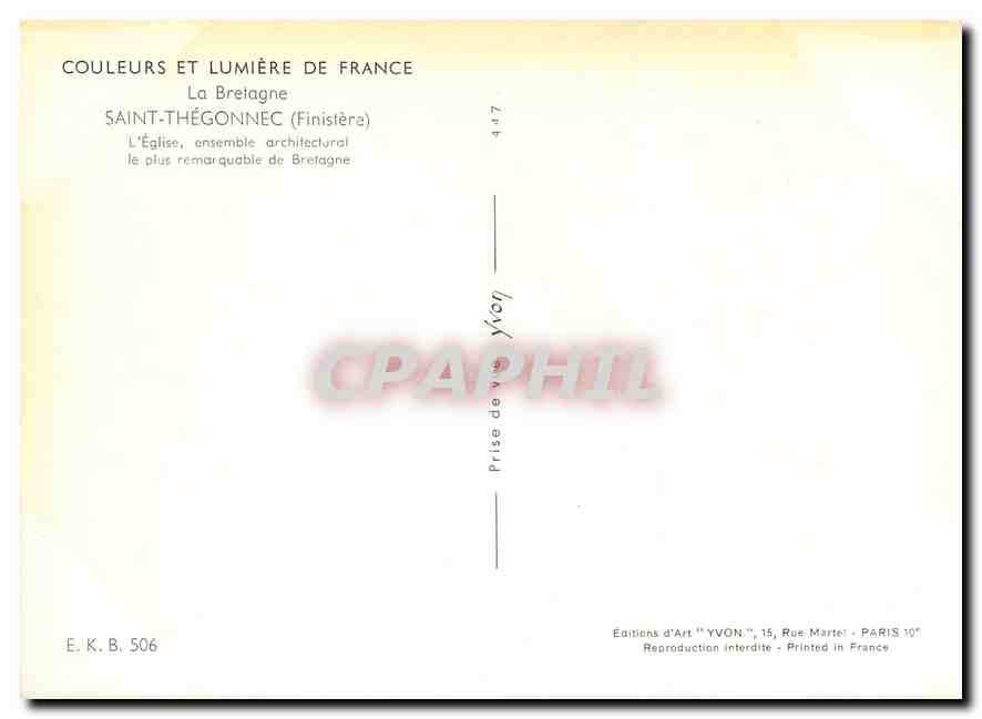 CPM Couleurs et Lumiere de France La Bretagne Saint Thegonnec (Finistere) — Verso