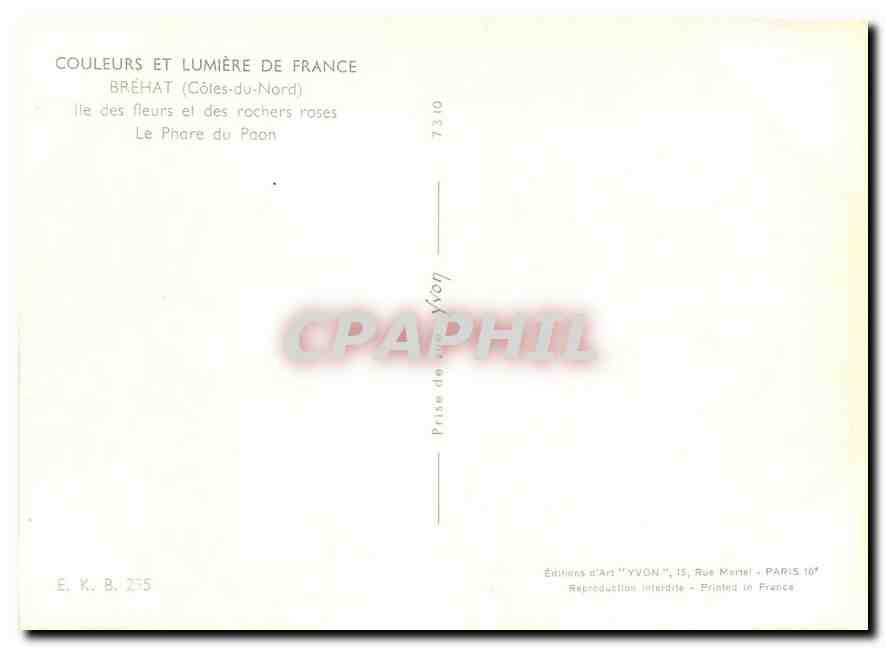 Île du Phare du Paon — Bréhat (Côtes-du-Nord) — Éditions d'Art 'YVON', Paris — Rückseite
