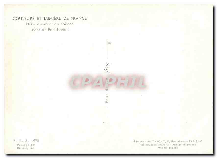 CPM Couleurs et Lumiere de France Debarquement du poisson dans un port Breton Bateau de peche — Rückseite