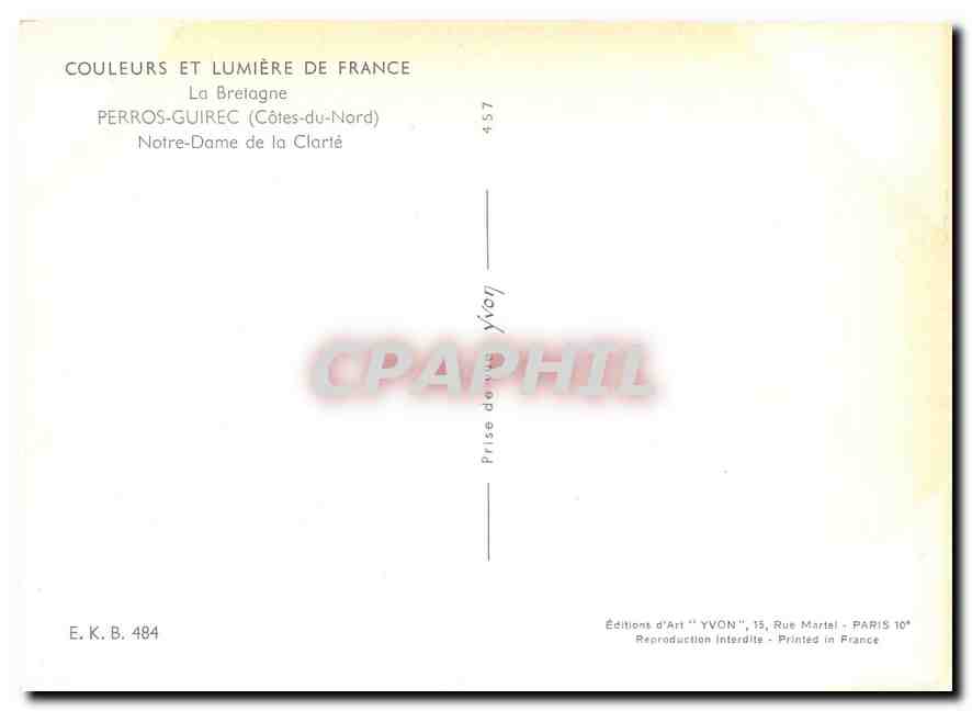 CPM Couleurs et Lumiere de France La Bretagne Perros Guirec (Cotes du Nord) Notre Dame de la Clarte — Back