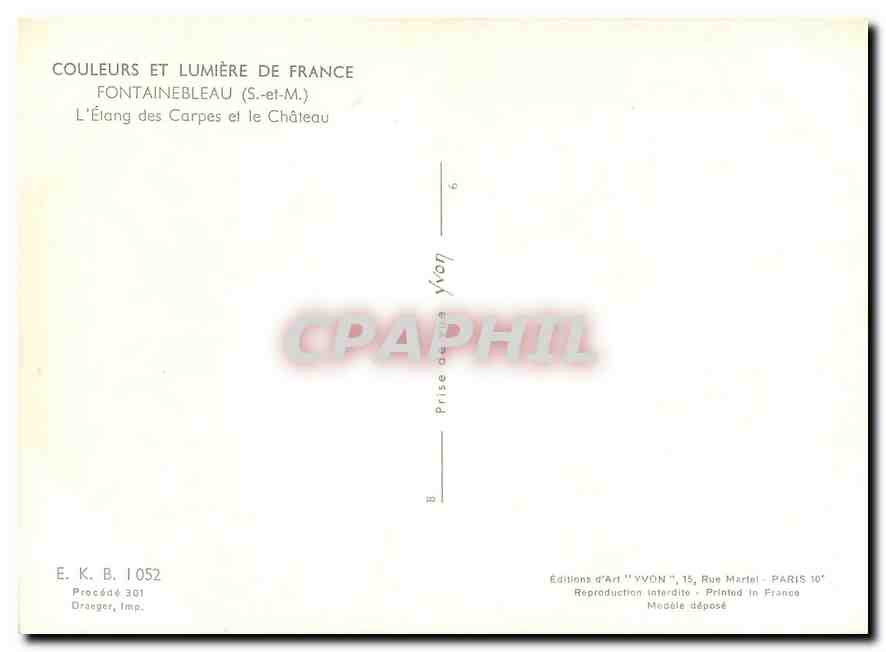 CPM Couleurs et Lumiere de France Fontainebleau (S et M) L'Etang des Carpes et le Chateau — Rückseite