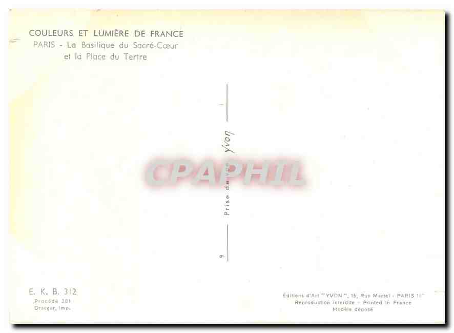 CPM Couleurs et Lumiere de France Paris la Basilique du Sacre Coeur et la Place du Tertre — Rückseite