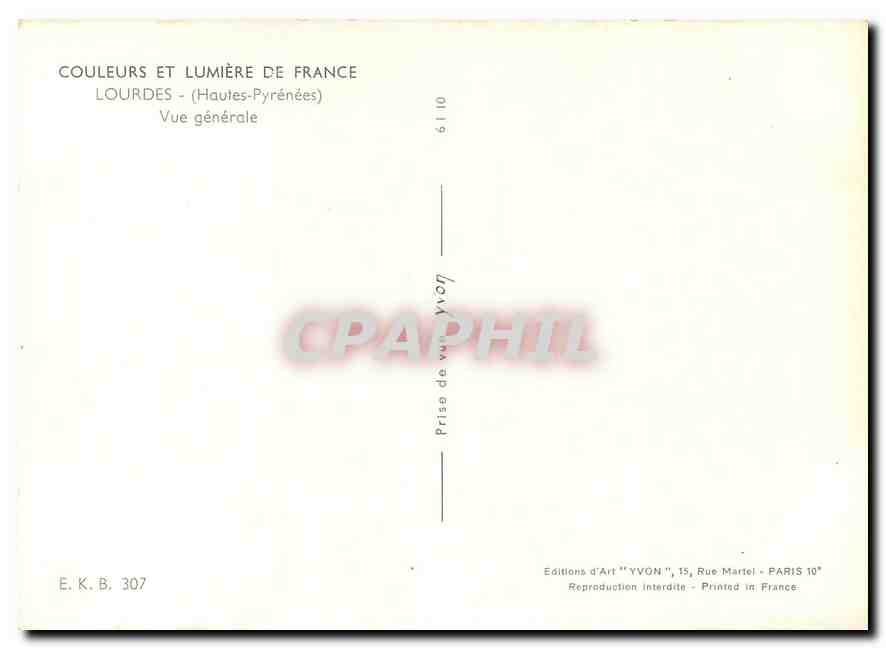 Lourdes — Vue générale — Éditions d'Art 'YVON', Paris — Verso