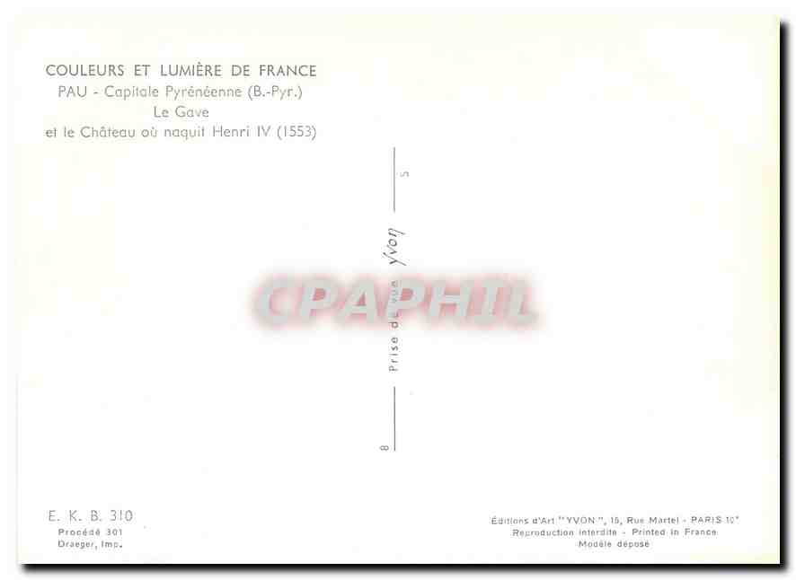 Pau - Le Gave et le Château où naquit Henri IV (1553) — Éditions d'Art 'YVON', Paris — Back