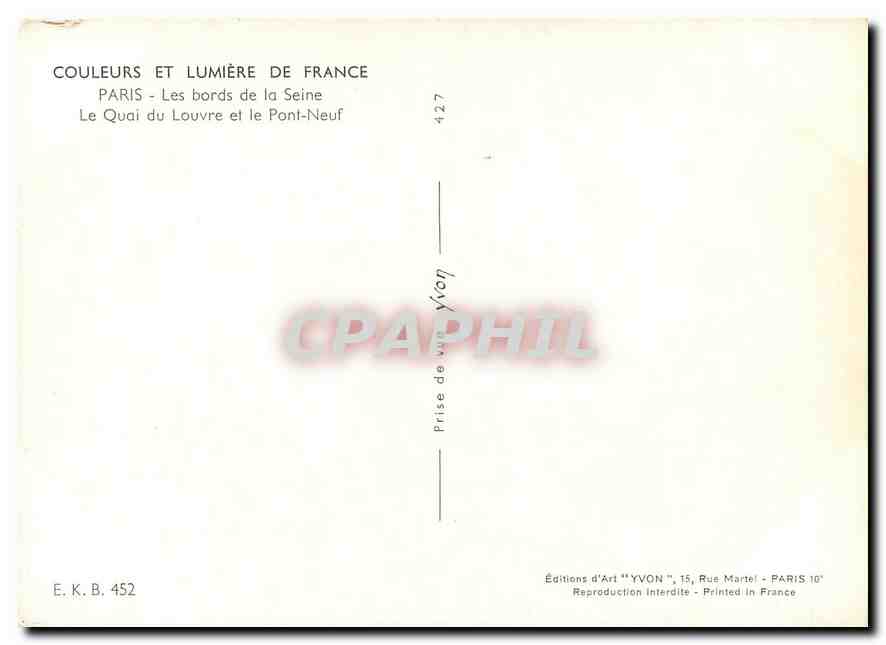 CPM Couleurs et Lumiere de France Paris les bords de la seine le Quai du Louvre et le Pont Neuf — Rückseite
