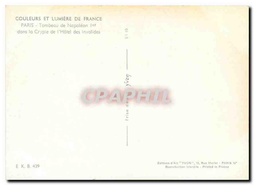 CPM Couleurs et Lumiere de France Paris Tombesau de Napoleon Ier dans la Crypte de l'Hote des Invali — Rückseite