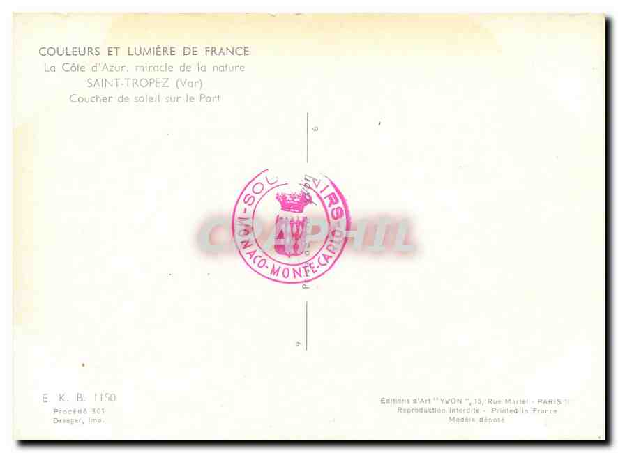 CPM Couleurs et Lumliere de France La Cote d'Azu Miracle de la nature Saint Tropez (Var) Coucher de  — Rückseite