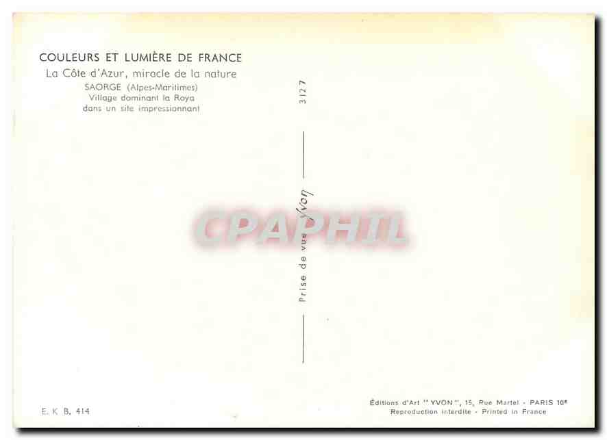 CPM Couleurs et Lumliere de France La Cote d'Azu Miracle de la nature Saorge (Alpes Maritimes) Villa — Rückseite