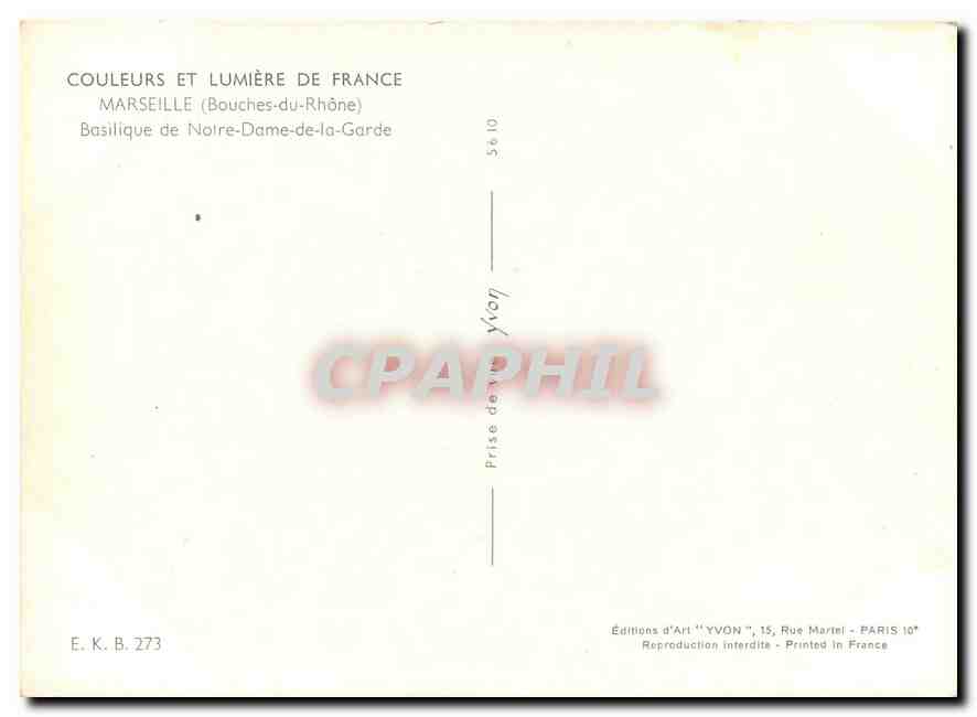 CPM Couleurs et Lumliere de France Marseille (Bouche du Rhone) Basilique de Notre Dame de la Garde — Rückseite