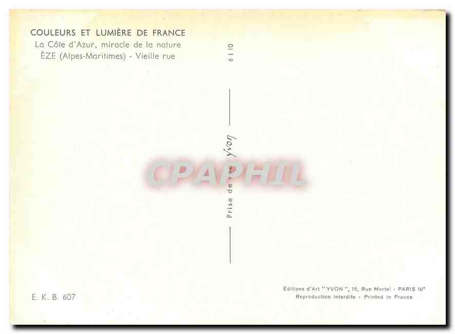 CPM Couleurs et Lumliere de France La Cote d'Azur Miracle de la Nature Eze (A Mmes) vieille rue — Rückseite