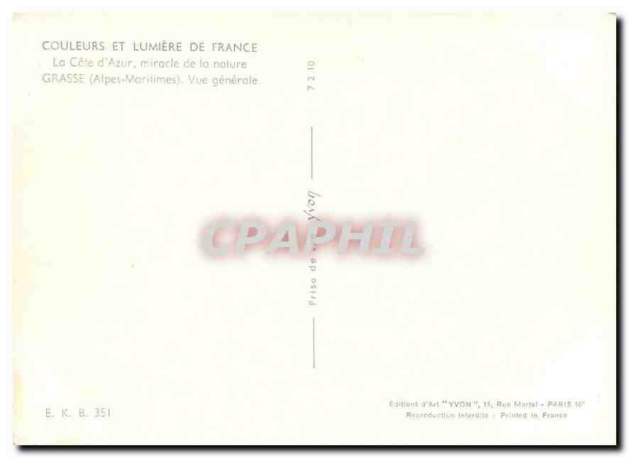 CPM Couleurs et Lumliere de France La Cote d'Azur Miracle de la Nature Grasse (A Mmes) vue generale — Rückseite