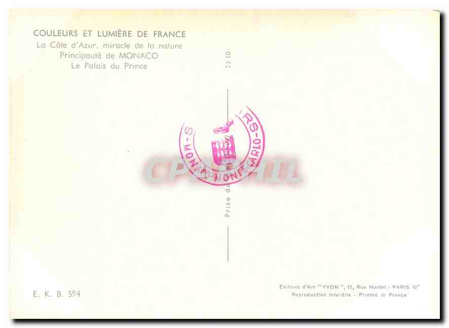 CPM Couleurs et Lumliere de France La Cote d'Azur Miracle de la Nature Principaute de Monaco Le Pala — Back