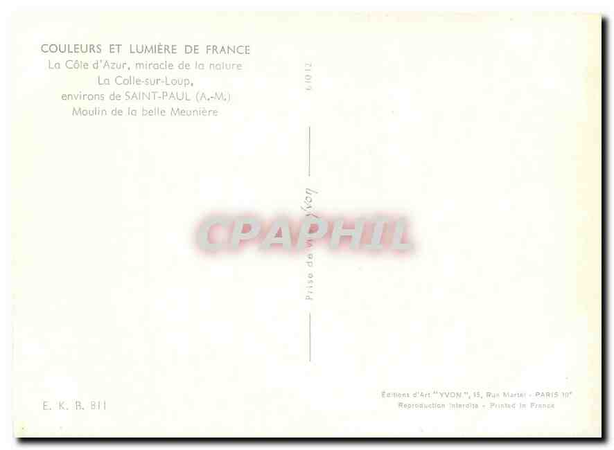 CPM Couleurs et Lumliere de France La Cote d'Azur Miracle de la Nature La Colle sur le Loup environs — Back