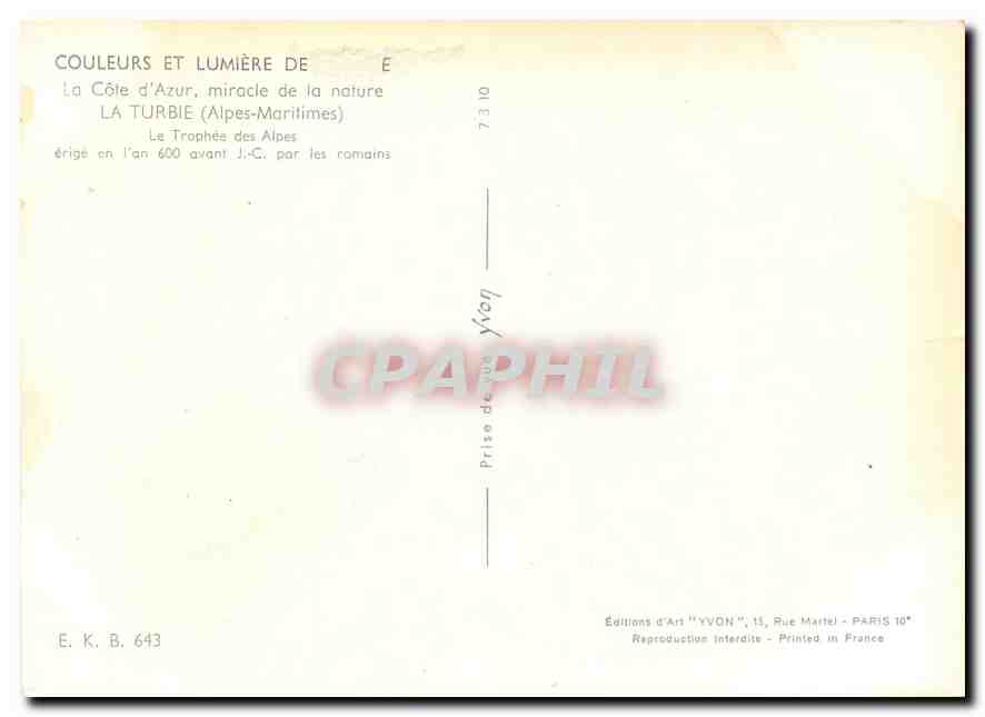CPM Couleurs et Lumliere de France La Cote d'Azur Miracle de la Nature La Turbie (A Mmes) Le Trophee — Rückseite