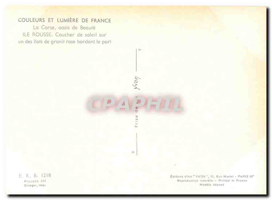CPM Couleurs et Lumliere de France La Corse oasis de Beaute Ile Rousse Coucher de Soleil sur un des  — Rückseite