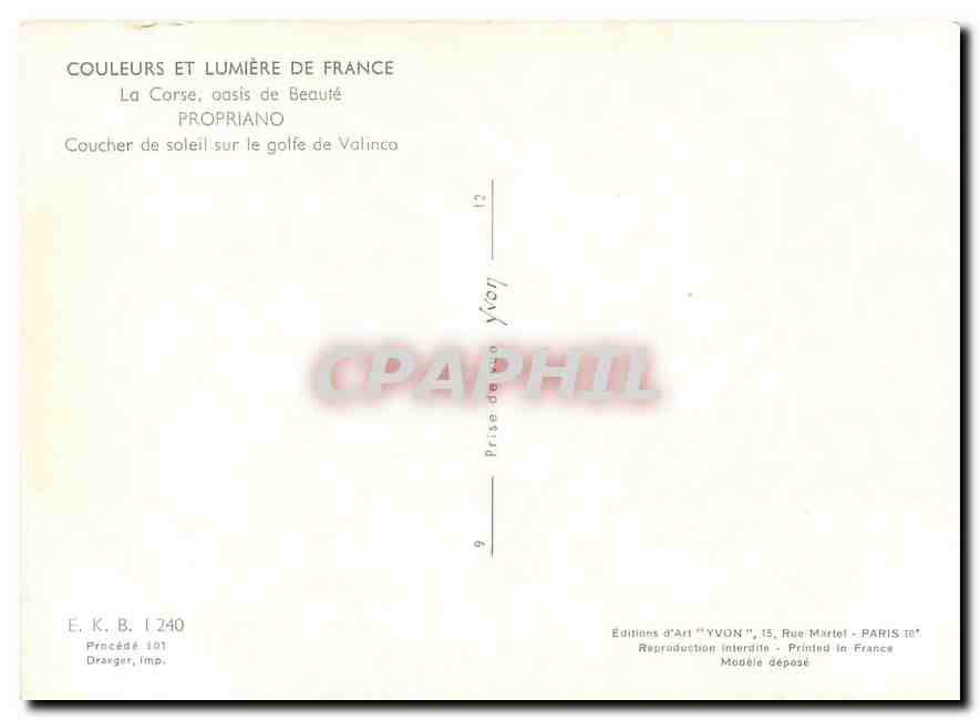CPM Couleurs et Lumliere de France La Corse oasis de Beaute Propriano coucher de Soleil sur le golfe — Rückseite
