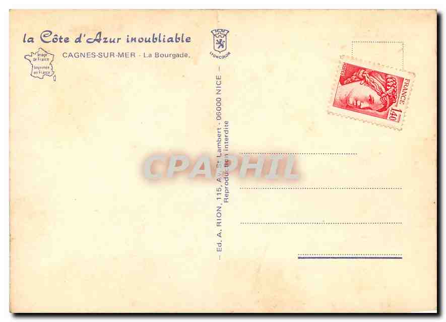 CPM La Cote d'Azur inoubliable Cagnes sur Mer la Bourgade — Verso