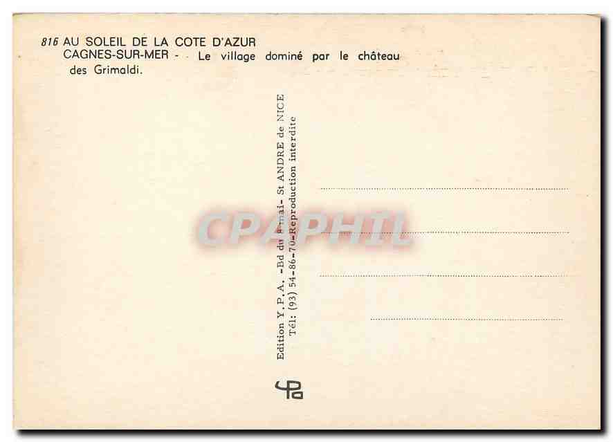 CPM Haut de Cagnes le Village domine par le chateau des Grimaldi — Verso