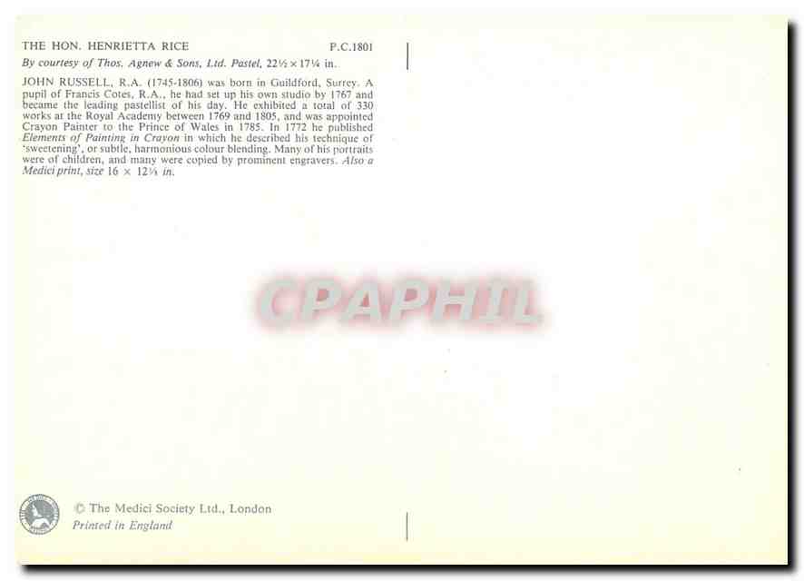 CPM The Hon Henrietta Rice John Russell R A(1745 1806) — Rückseite