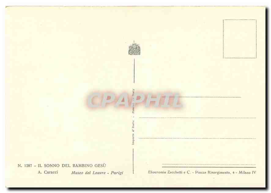 Le sommeil du Bambin Jésus — A. Caracci — Édition Eliocromia Zacchetti & C., Milan — Verso