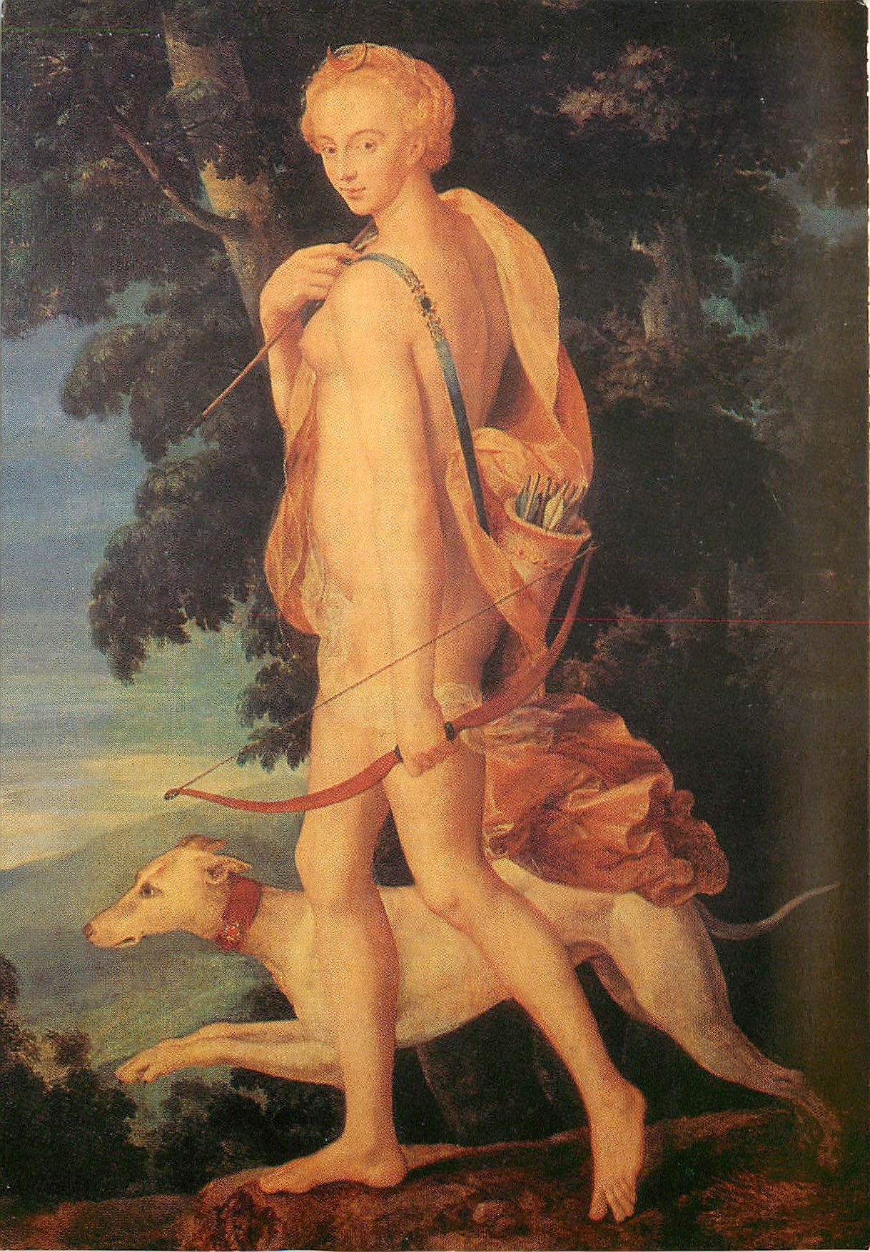 CPM Paris Musee du Louvre Ecole de Fontainbleau Peintur anonyme Diane Chasseresse Chien