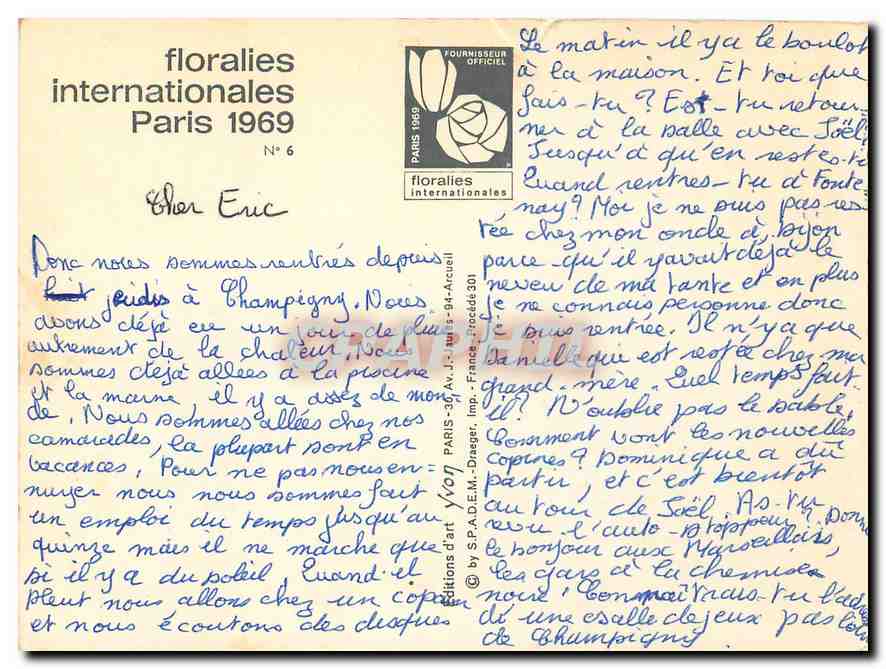 CPM Fleurs  Floralies internationale Paris 1969 — Rückseite