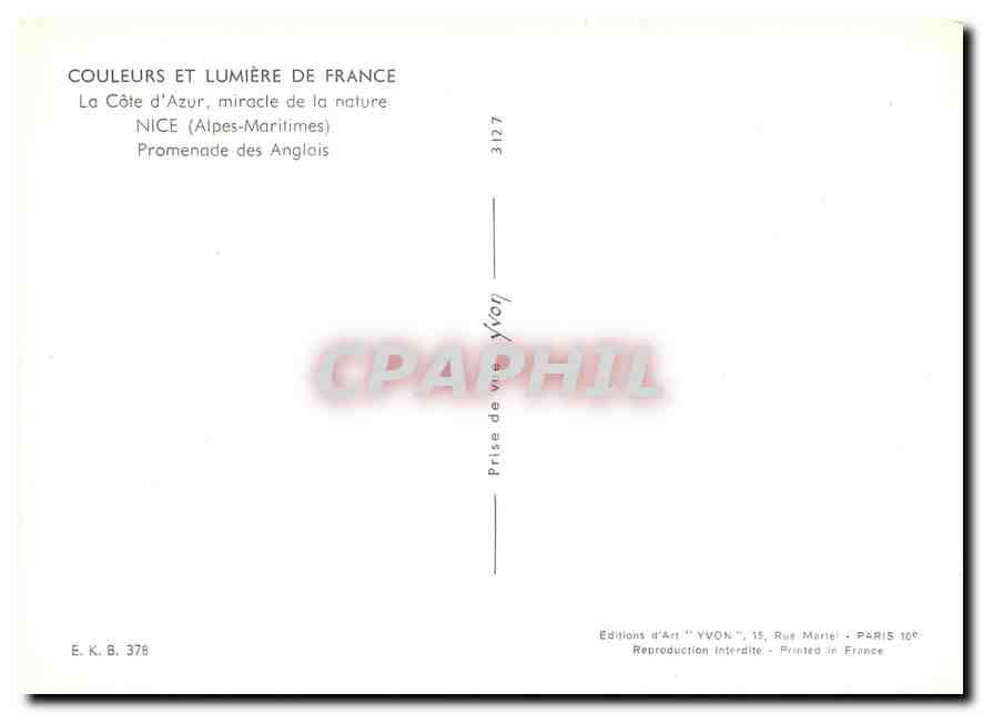 CPM Couleurs et Lumiere de France La Cote d'Azur miracle de la nature Nice (A M) Promenade des Angla — Rückseite