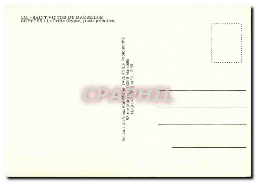CPM Saint Victoe de Marseille Cryptes La Petite Crypte grotte primitive — Rückseite