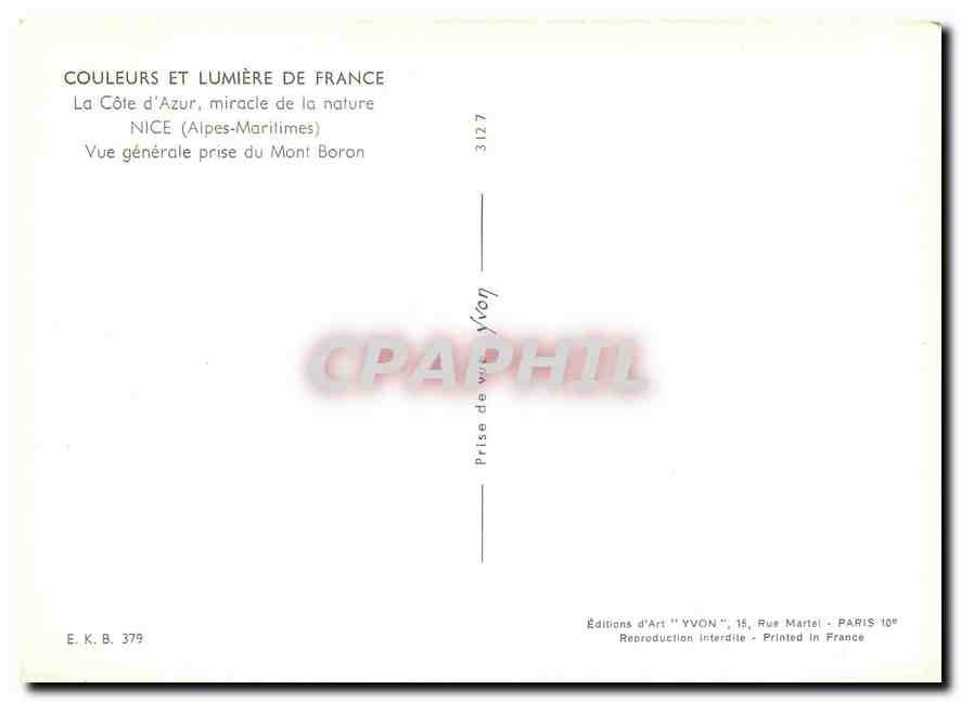CPM Couleurs et Lumiere de France La Cote d'Azur miracle de la nature Nice (Alpes Mmes) Nice general — Rückseite