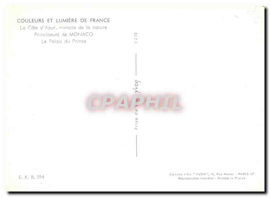 CPM Couleurs et Lumiere de France La Cote d'Azur miracle de la nature Principaute de Monaco le Palai — Rückseite