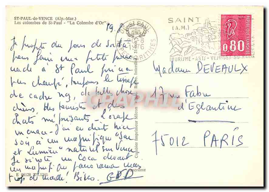 CPM St Paul de Vence (A Mmes) les colombes de St Paul La Colombe d'Or — Rückseite