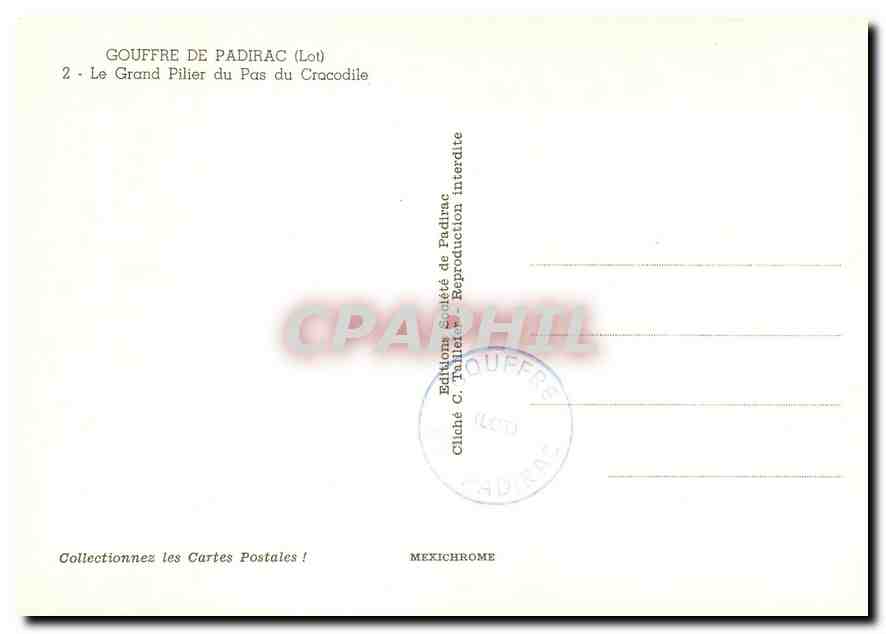 CPM Gouffre de Padirac (Lot) Le Grand Pilier du Pas du Crocodile — Rückseite