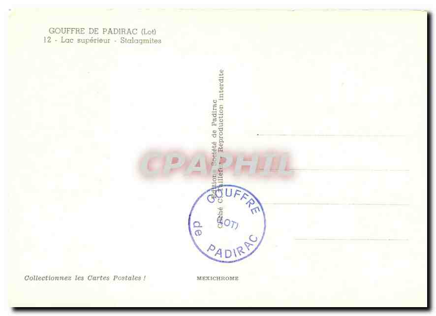 CPM Gouffre de Padirac (Lot) Lac Superieur Stalagmites — Rückseite