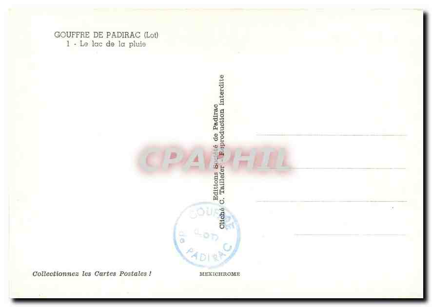 CPM Gouffre de Padirac (Lot) Le Lac de la Pluie — Rückseite