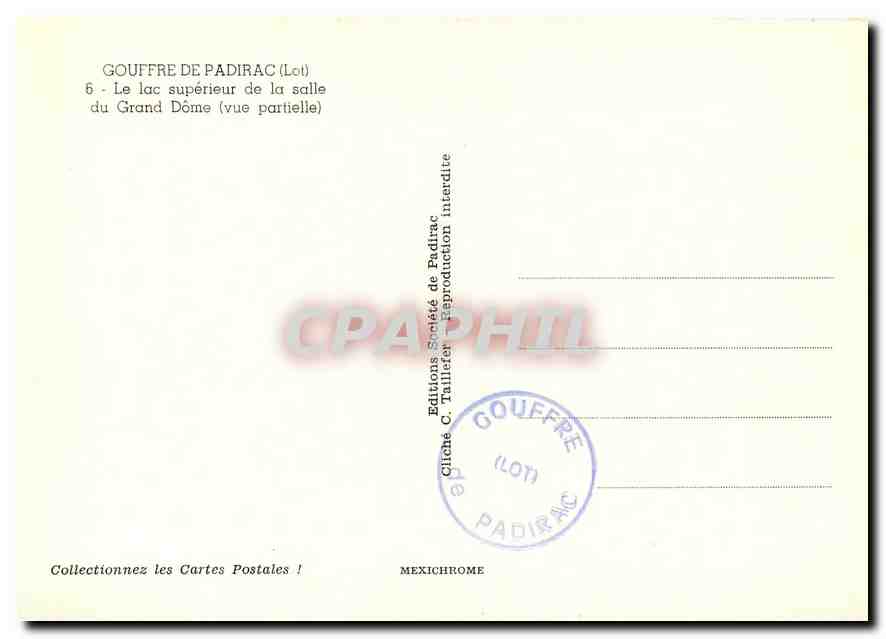 Gouffre de Padirac (Lot) — Le lac supérieur de la salle du Grand Dôme (vue partielle) — Editions C. Tallier — Rückseite