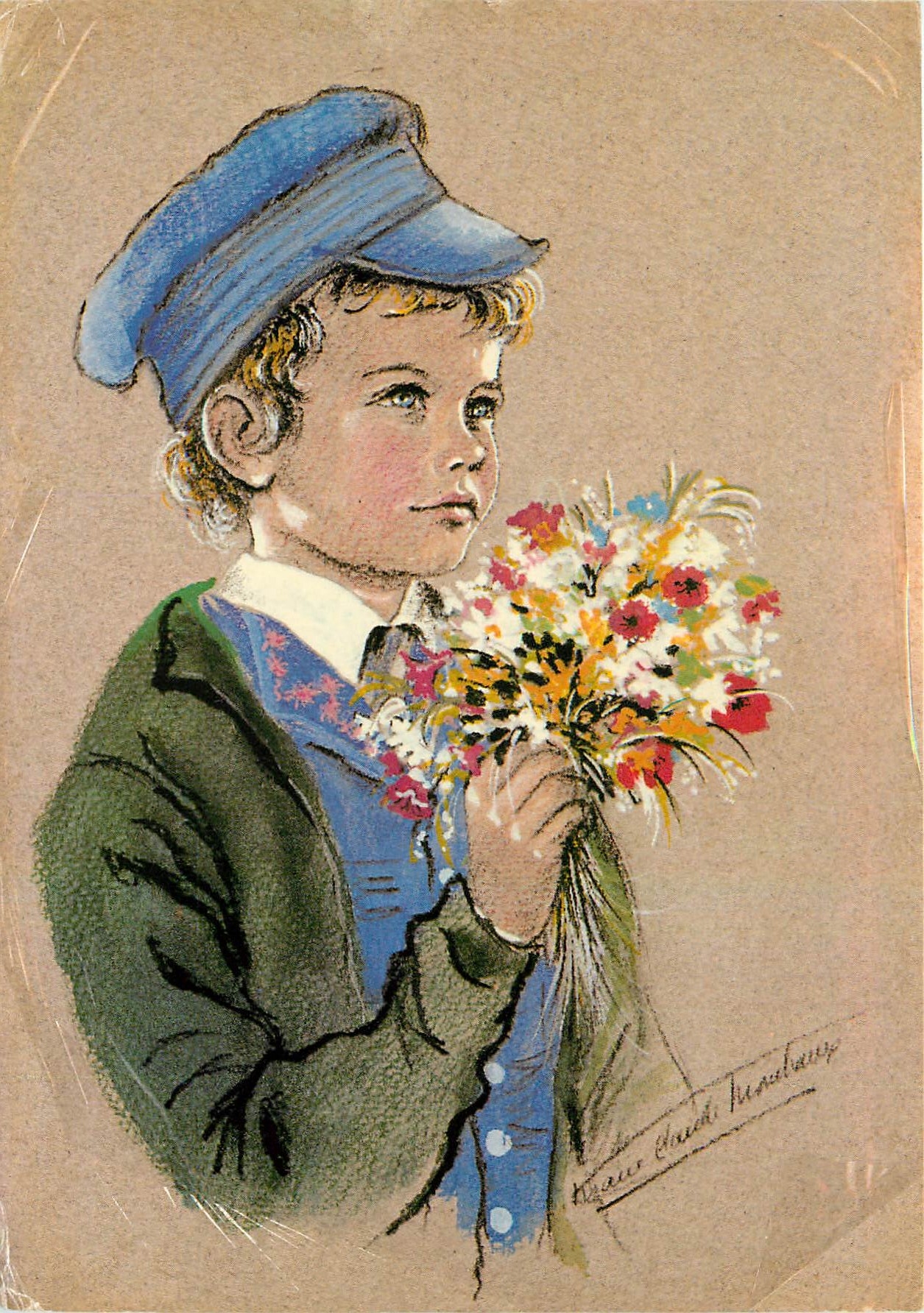 CPM Les enfants normands de Marie CLaude Monchaux Petit garcon du Contentin en Casquette a pont vers