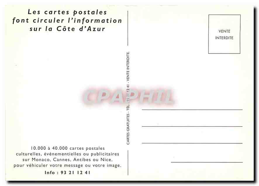 CPM cartes Postales culturelles evenementielles ou publicitaires sur Monaco Cannes Antibes ou Nice p — Rückseite