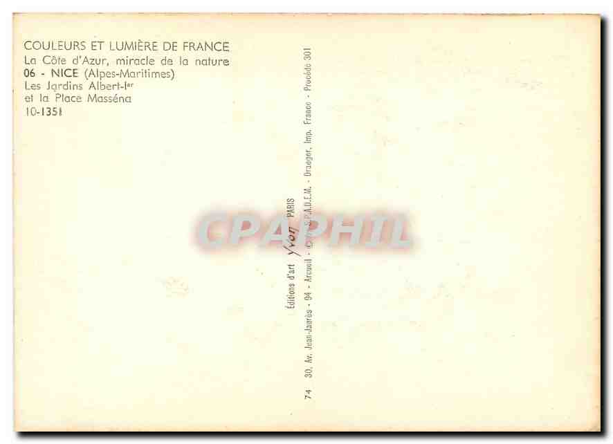 CPM Couleurs et Lumiere de France la Cote d'Azur miracle de la nature Nice (A Mmes) Les jardins Albe — Rückseite