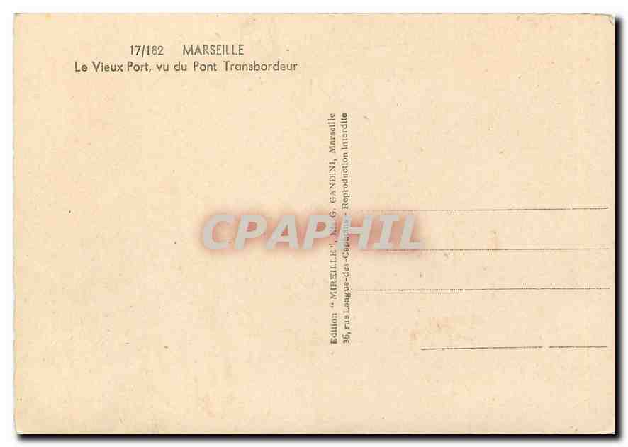 CPM Marseille Le Vieux Port vu du Pont Trandbordeur Bateaux — Rückseite
