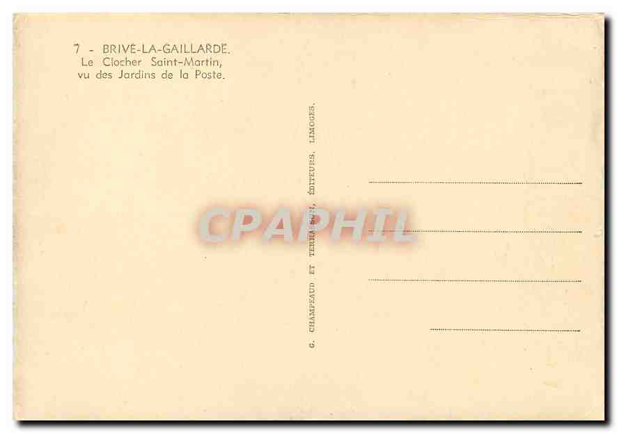 CPM Brive la Gaillarde le Clocher Saint Martin vu des Jardins de la Poste — Back